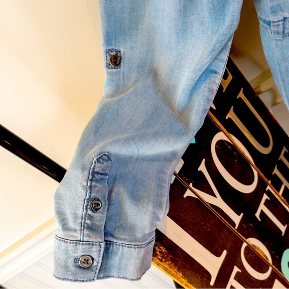 Jeaniologie Light Denim Jumper Drawstring Waist & Button Roll-Up Sleeves Size M - Picture 4 of 10